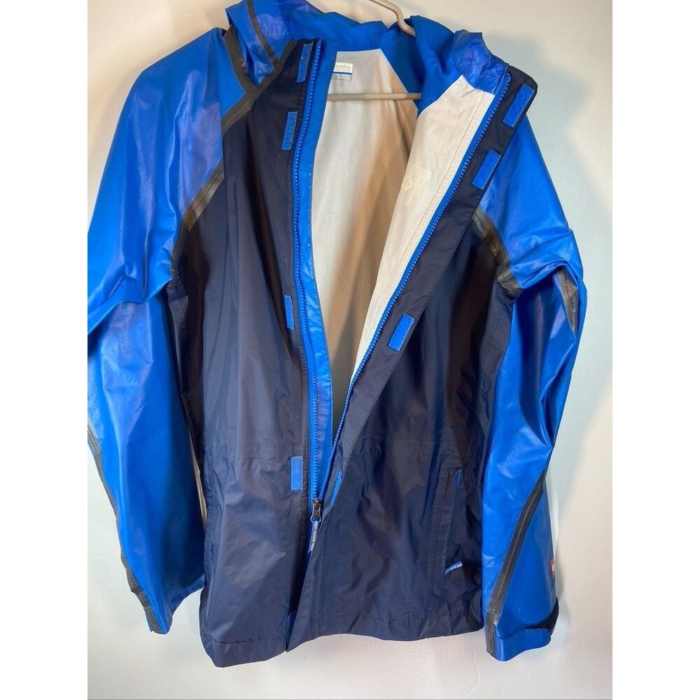 COLUMBIA WOMENS XLARGE BLUE HOODED RAIN JACKET FULL ZIP